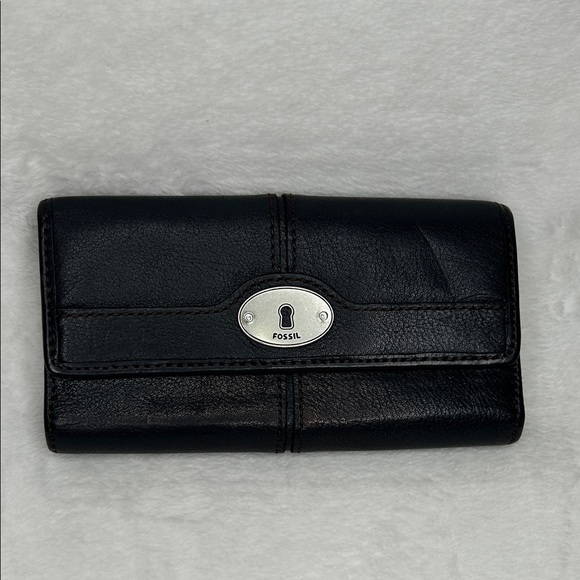 Fossil Black Leather Wallet Purse Clutch - Picture 1 of 8
